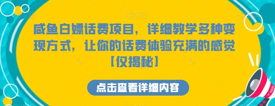 咸鱼白嫖话费项目，详细教学多种变现方式，让你的话费体验充满的感觉【仅揭秘】-蚂蚁汇资源分享项目网