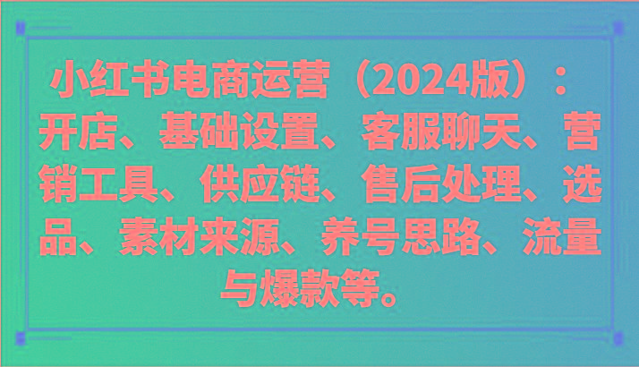 小红书电商运营(2024版)：开店、设置、供应链、选品、素材、养号、流量与爆款等-蚂蚁汇资源分享项目网