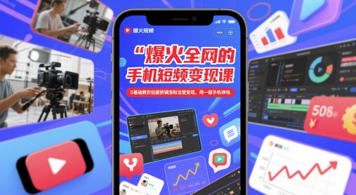 爆火全网的手机短视频变现课，0基础教你拍摄剪辑涨粉运营变现，用一部手机挣钱-蚂蚁汇资源分享项目网