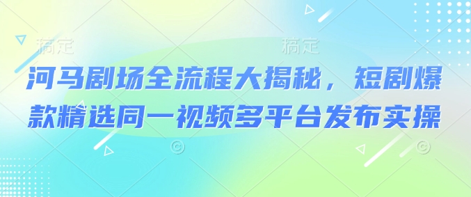 河马剧场全流程大揭秘，短剧爆款精选同一视频多平台发布实操-蚂蚁汇资源分享项目网