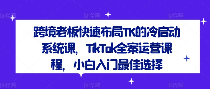 跨境老板快速布局TK的冷启动系统课，TikTok全案运营课程，小白入门最佳选择-蚂蚁汇资源分享项目网