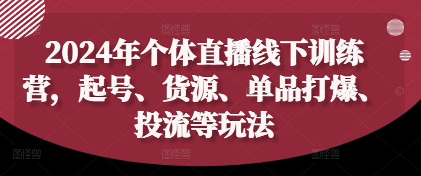 2024年个体直播训练营，起号、货源、单品打爆、投流等玩法-蚂蚁汇资源分享项目网