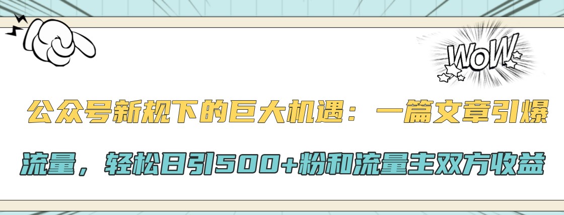 公众号新规下的巨大机遇：一篇文章引爆流量，轻松日引500+粉和流量主双方收益-蚂蚁汇资源分享项目网