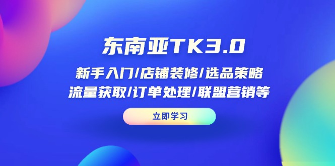 东南亚TK3.0：新手入门/店铺装修/选品策略/流量获取/订单处理/联盟营销等-蚂蚁汇资源分享项目网