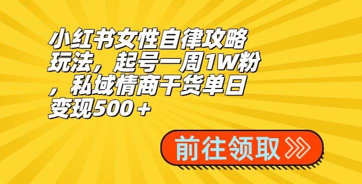 小红书女性自律攻略玩法，起号一周1W粉，私域情商干货单日变现500＋-蚂蚁汇资源分享项目网