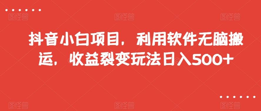 抖音小白项目，利用软件无脑搬运，收益裂变玩法日入500+【揭秘】-蚂蚁汇资源分享项目网