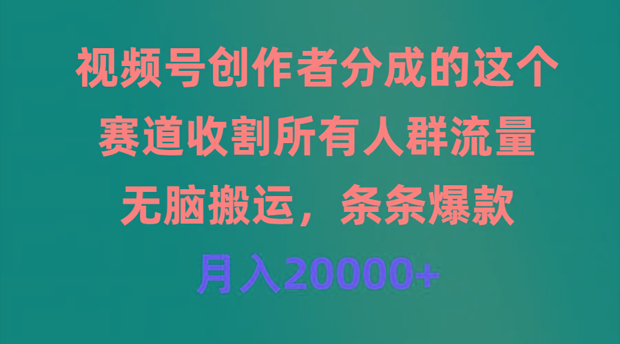 (9406期)视频号创作者分成的这个赛道，收割所有人群流量，无脑搬运，条条爆款，…-蚂蚁汇资源分享项目网