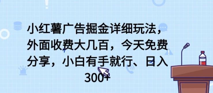 小红薯广告掘金详细玩法，外面收费大几百，小白有手就行，日入300+【揭秘】-蚂蚁汇资源分享项目网