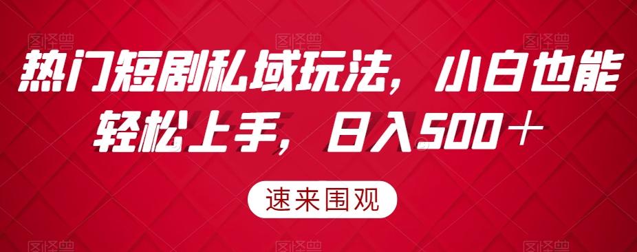 热门短剧私域玩法，小白也能轻松上手，日入500＋-蚂蚁汇资源分享项目网