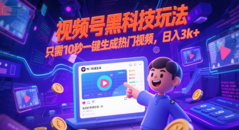 视频号黑科技玩法，只需10秒一键生成热门视频，日入3k+【揭秘】-蚂蚁汇资源分享项目网