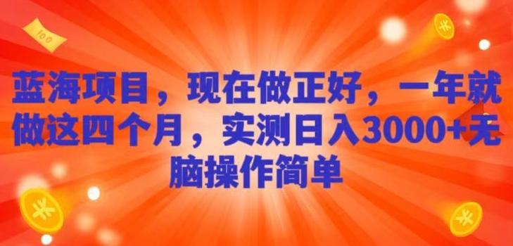 蓝海项目，现在做正好，一年就做这4个月，实测日入3000+，无脑简单操作！-蚂蚁汇资源分享项目网