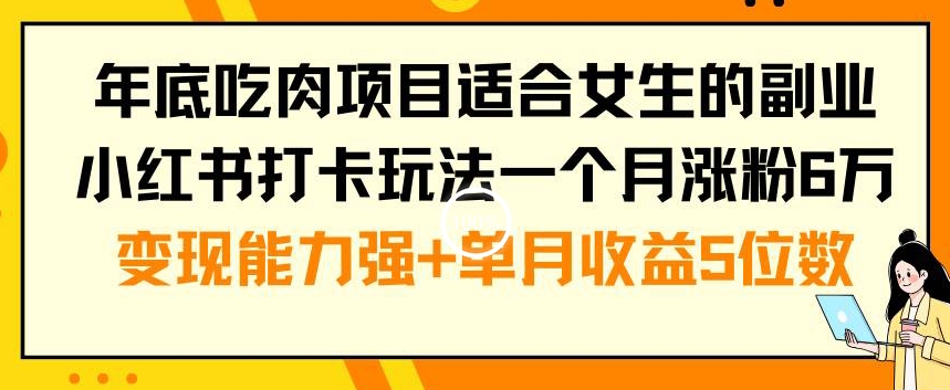年底吃肉项目适合女生的副业小红书打卡玩法一个月涨粉6万+变现能力强+单月收益5位数【揭秘】-蚂蚁汇资源分享项目网