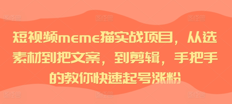 短视频meme猫实战项目，从选素材到把文案，到剪辑，手把手的教你快速起号涨粉-蚂蚁汇资源分享项目网