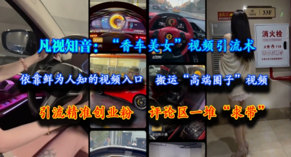 凡视知音：“香车美女”视频引流术，依靠鲜为人知的视频入口，搬运“高端圈子”视频，引流精准创业粉，评论区一堆“求带”-蚂蚁汇资源分享项目网