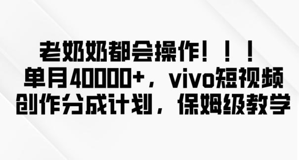 老奶奶都会操作，新平台无脑操作，单月40000+，vivo短视频创作分成计划【揭秘】-蚂蚁汇资源分享项目网