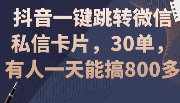 抖音一键跳转微信私信卡片，30单，一天能搞800多-蚂蚁汇资源分享项目网