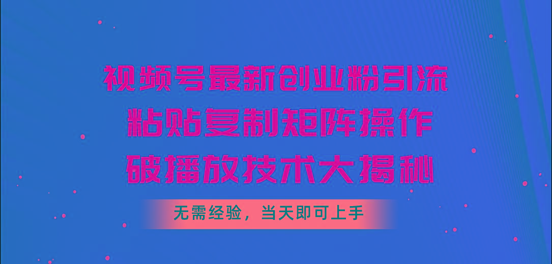 视频号最新创业粉引流，粘贴复制矩阵操作，破播放技术大揭秘，无需经验…-蚂蚁汇资源分享项目网