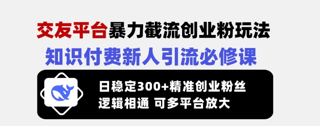 交友平台暴力截流创业粉玩法，知识付费新人引流必修课，日稳定300+精准创业粉丝，逻辑相通可多平台放大-蚂蚁汇资源分享项目网