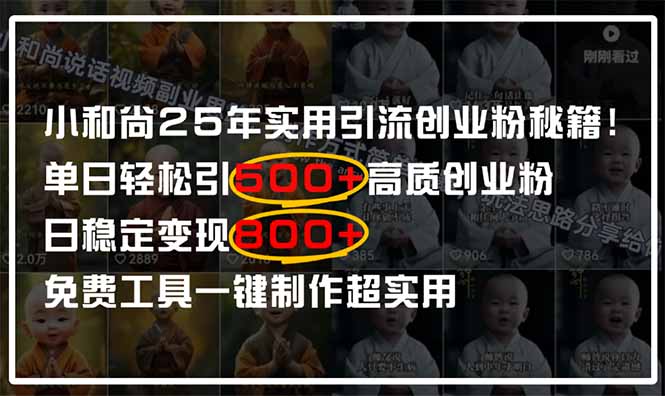 小和尚2025年实用引流秘籍！单日轻松引500+高质量创业粉，日变现800+，…-蚂蚁汇资源分享项目网