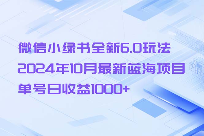 微信小绿书全新6.0玩法，2024年10月最新蓝海项目，单号日收益1000+-蚂蚁汇资源分享项目网