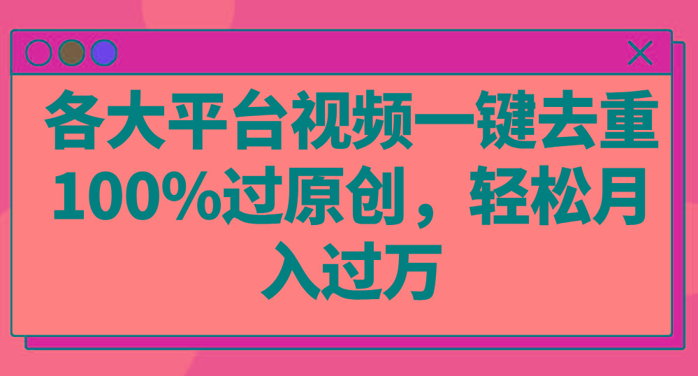 各大平台视频一键去重,100%过原创,轻松月入过万!-蚂蚁汇资源分享项目网