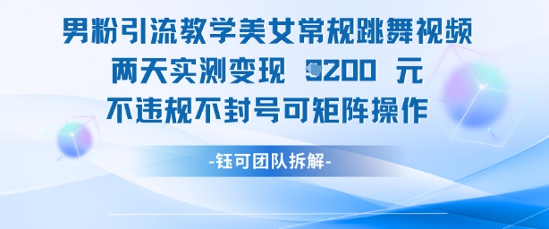 男粉引流教学美女常规跳舞视频两天实测变现1k+，不违规不封号可矩阵操作-蚂蚁汇资源分享项目网