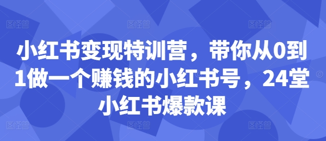小红书变现特训营，带你从0到1做一个赚钱的小红书号，24堂小红书爆款课-蚂蚁汇资源分享项目网
