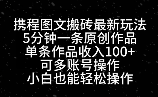 携程图文搬砖最新玩法，5分钟一条原创作品，单条作品收入100+-蚂蚁汇资源分享项目网