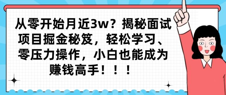 从零开始月近3w？揭秘面试项目掘金秘笈，轻松学习、零压力操作，小白也能成为赚钱高手-蚂蚁汇资源分享项目网
