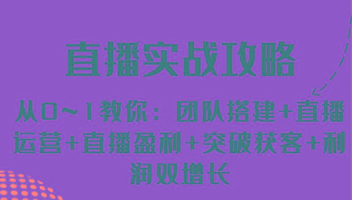 直播实战攻略 从0~1教你：团队搭建+直播运营+直播盈利+突破获客+利润双增长-蚂蚁汇资源分享项目网