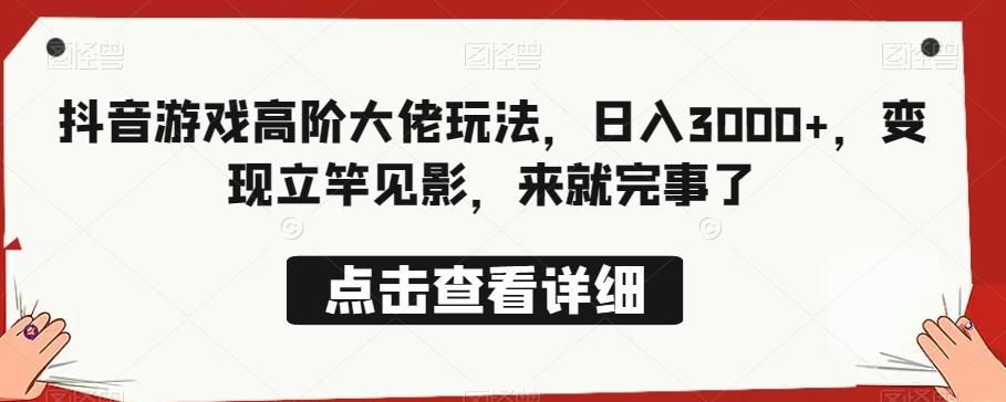 抖音游戏高阶大佬玩法，日入3000+，变现立竿见影，来就完事了-蚂蚁汇资源分享项目网