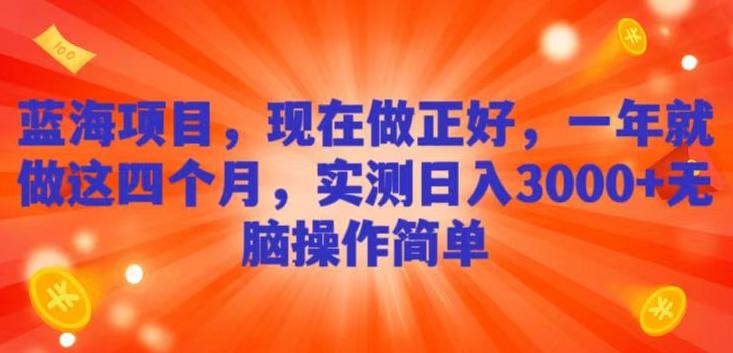 蓝海项目，现在做正好，一年就做这4个月，实测日入3000+，无脑简单操作-蚂蚁汇资源分享项目网