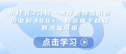小红书3分钟一条作品精准引流创业粉300+，打造属于自己的流量帝国-蚂蚁汇资源分享项目网