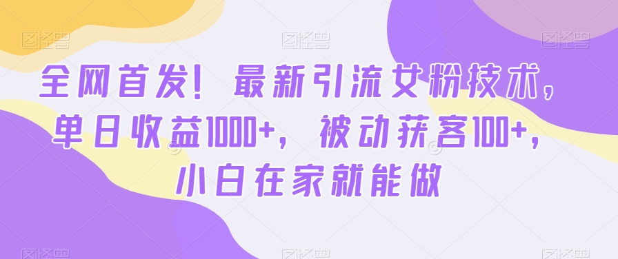 全网首发！最新引流女粉技术，单日收益1000+，被动获客100+，小白在家就能做【揭秘】-蚂蚁汇资源分享项目网