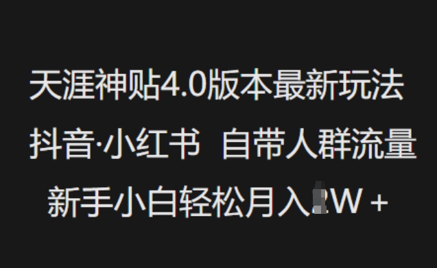 天涯神贴4.0版本最新玩法，抖音·小红书自带人群流量，新手小白轻松月入过W-蚂蚁汇资源分享项目网