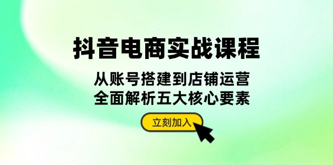 抖音 电商实战课程：从账号搭建到店铺运营，全面解析五大核心要素-蚂蚁汇资源分享项目网