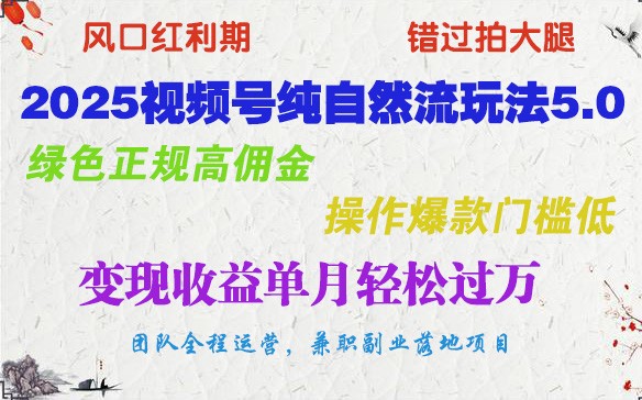 2025视频号纯自然流玩法5.0，绿色正规高佣金，操作爆款门槛低，变现收益单月轻松过万-蚂蚁汇资源分享项目网