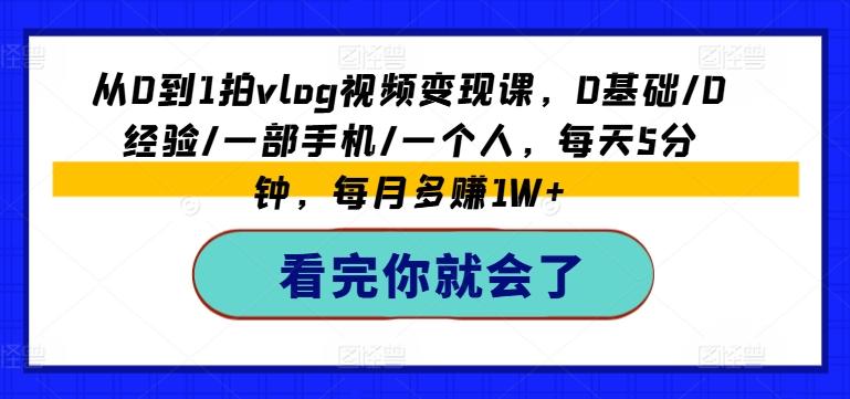 从0到1拍vlog视频变现课，0基础/0经验/一部手机/一个人，每天5分钟，每月多赚1W+-蚂蚁汇资源分享项目网