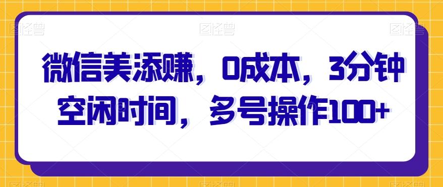 微信美添赚，0成本，3分钟空闲时间，多号操作100+-蚂蚁汇资源分享项目网