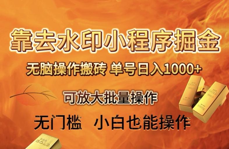 靠去水印小程序无脑操作搬砖，单号日入1000+保姆级教程可放大批量操作【揭秘】-蚂蚁汇资源分享项目网