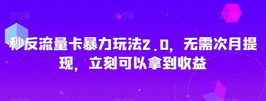 秒反流量卡暴力玩法2.0，无需次月提现，立刻可以拿到收益【揭秘】-蚂蚁汇资源分享项目网