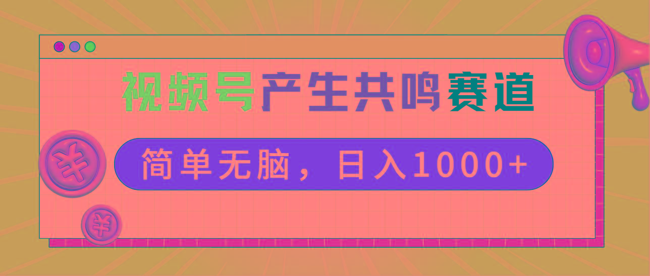 2024年视频号，产生共鸣赛道，简单无脑，一分钟一条视频，日入1000+-蚂蚁汇资源分享项目网