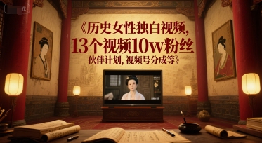 历史女性独白视频，13个视频10w粉丝，伙伴计划，视频号分成等-蚂蚁汇资源分享项目网
