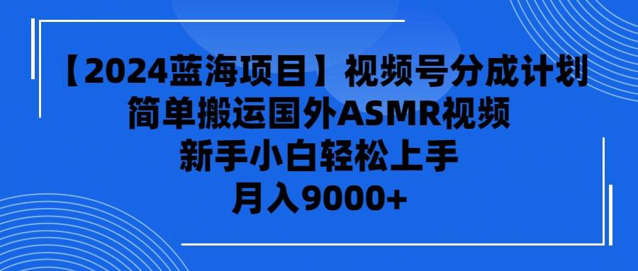(9743期)【2024蓝海项目】视频号分成计划，无脑搬运国外ASMR视频，新手小白轻松…-蚂蚁汇资源分享项目网
