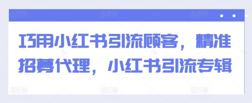 巧用小红书引流顾客，精准招募代理，小红书引流专辑-蚂蚁汇资源分享项目网