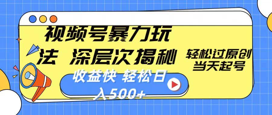 视频号暴力玩法，深层次揭秘,轻松过原创，当天起号，收益快，轻松日入500+-蚂蚁汇资源分享项目网