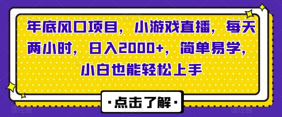 年底风口项目，小游戏直播，每天两小时，日入2000+，简单易学，小白也能轻松上手-蚂蚁汇资源分享项目网