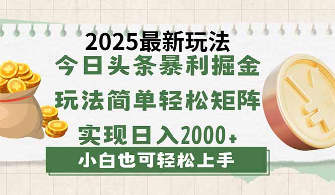 今日头条2025最新玩法，思路简单，复制粘贴，轻松实现矩阵日入2000+-蚂蚁汇资源分享项目网
