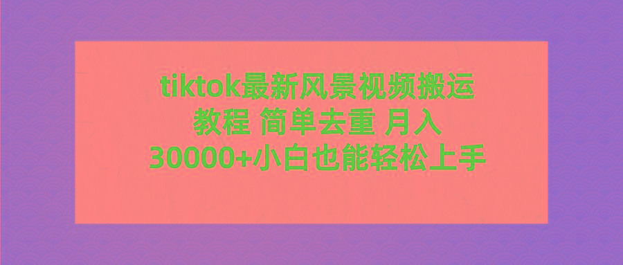 (9804期)tiktok最新风景视频搬运教程 简单去重 月入30000+附全套工具-蚂蚁汇资源分享项目网