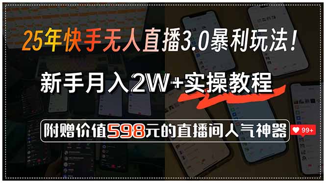 25年快手无人直播3.0暴利玩法！，新手月入2W+实操教程，附赠价值598元...-蚂蚁汇资源分享项目网